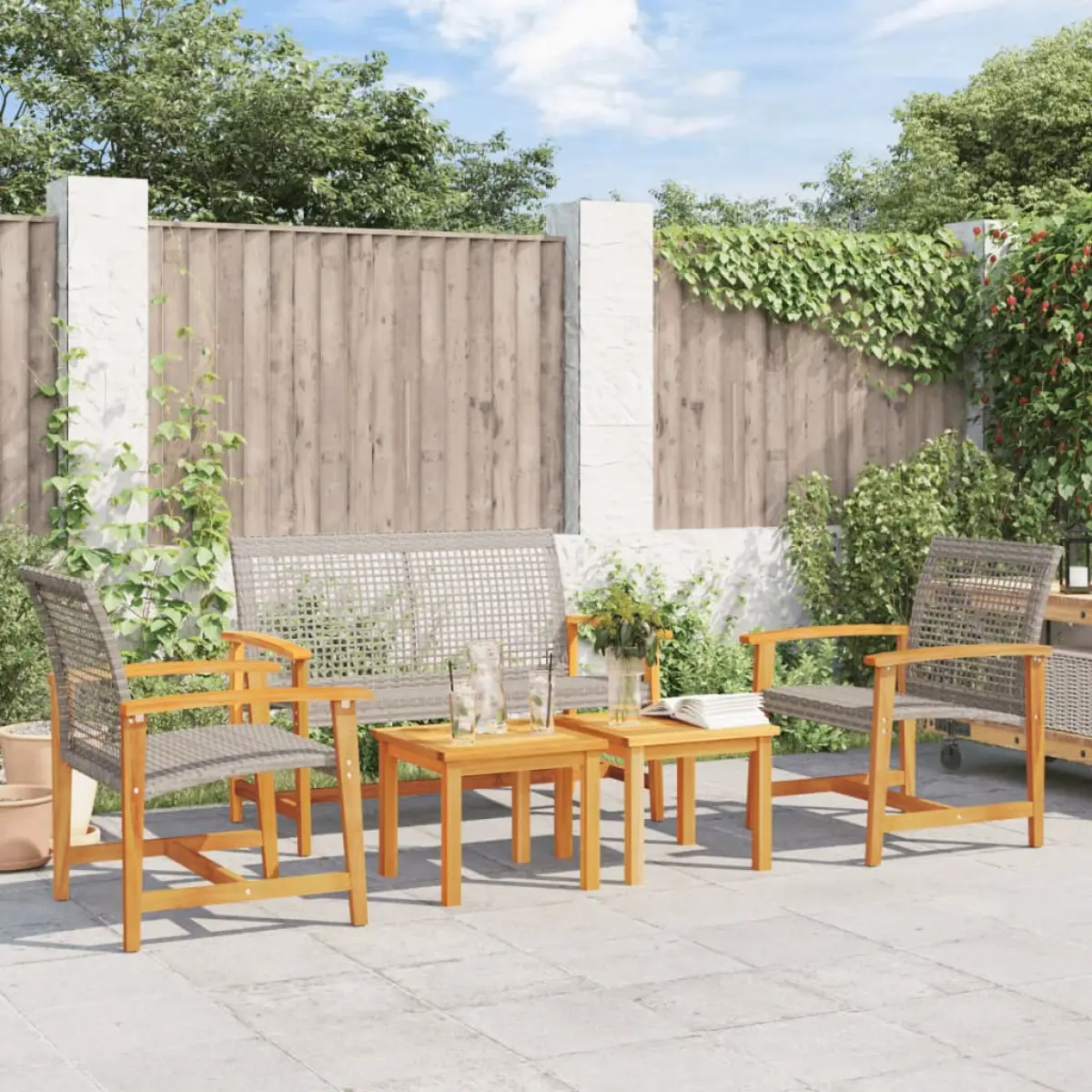 vidaXL vidaXL Garden Chairs 2 pcs Black Poly Rattan and Acacia Wood - Garden Chairs