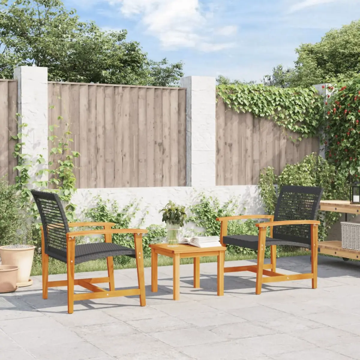 vidaXL vidaXL Garden Chairs 2 pcs Black Poly Rattan and Acacia Wood - Garden Chairs