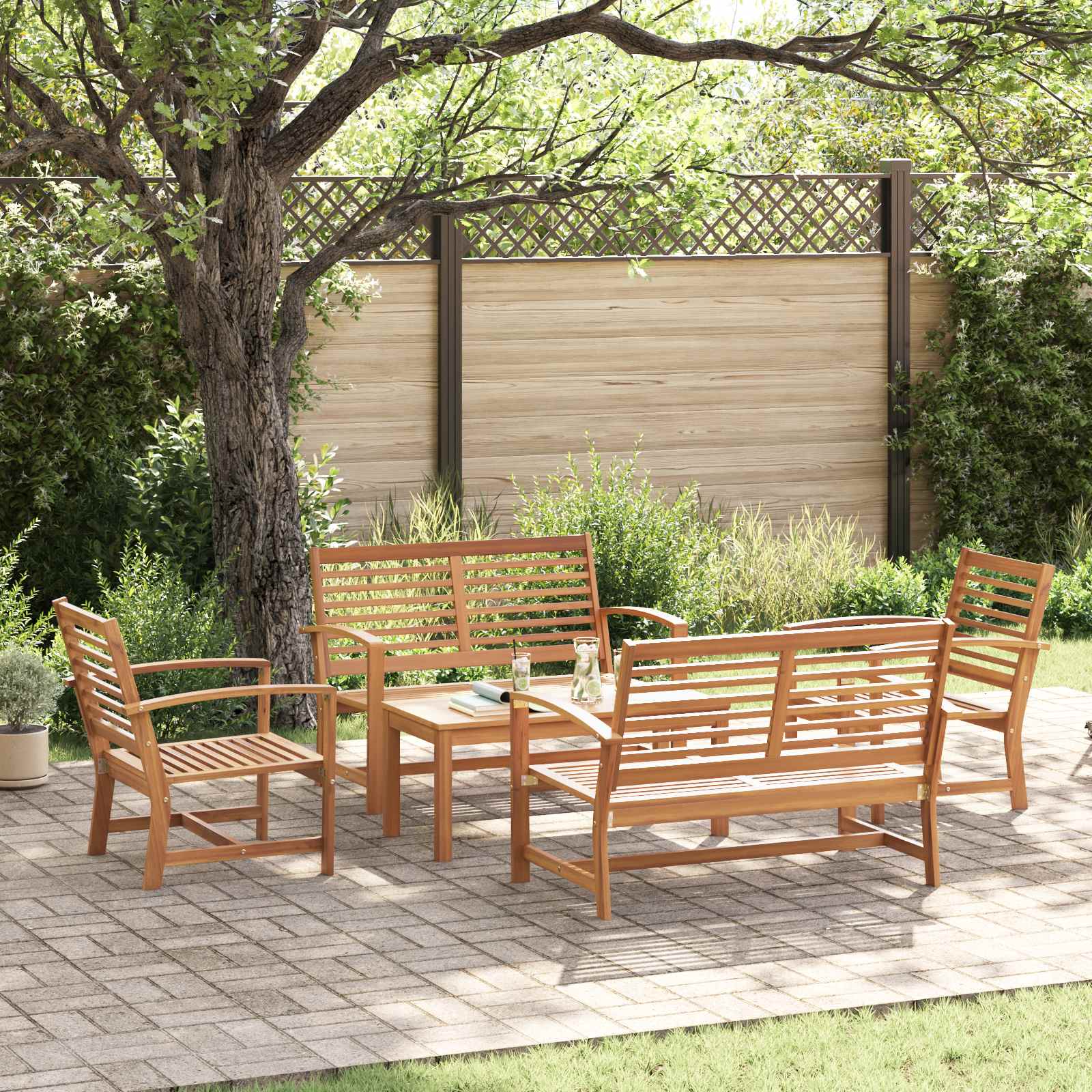 vidaXL vidaXL Garden Sofa Set 5 pcs Natural Solid Teak Wood - Garden Sofa Sets