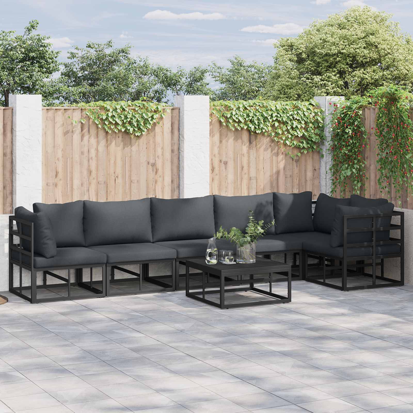vidaXL vidaXL Garden Sofa Set with Cushion 6 pcs Black Aluminium - Garden Sofa Sets