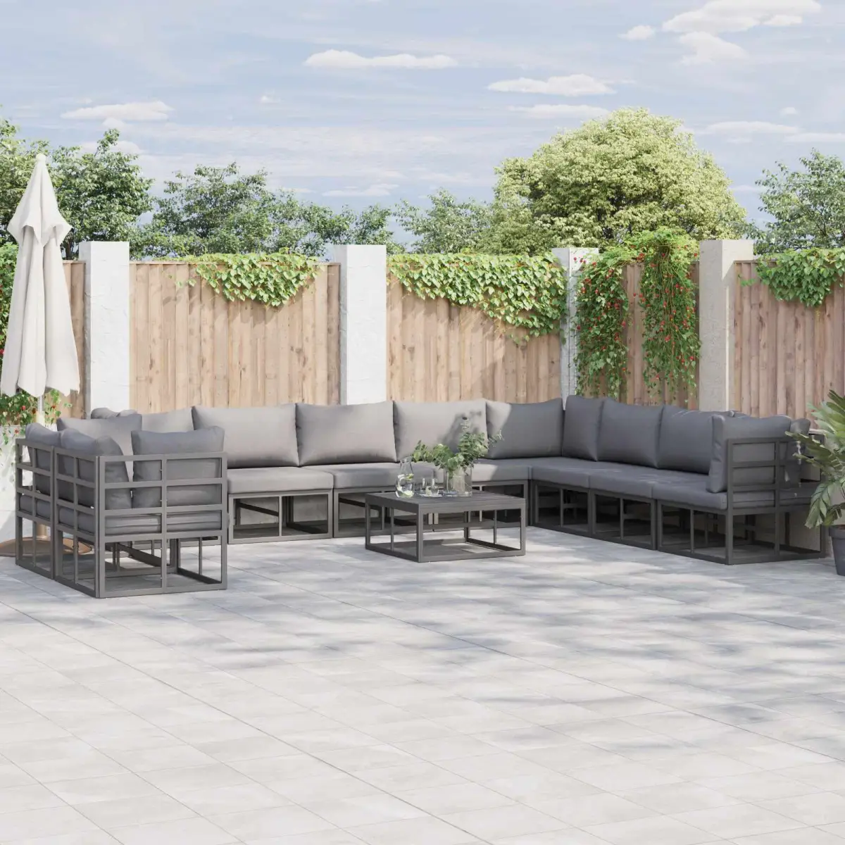 vidaXL vidaXL Garden Sofa Set with Cushion 10 pcs Black Aluminium - Garden Sofa Sets