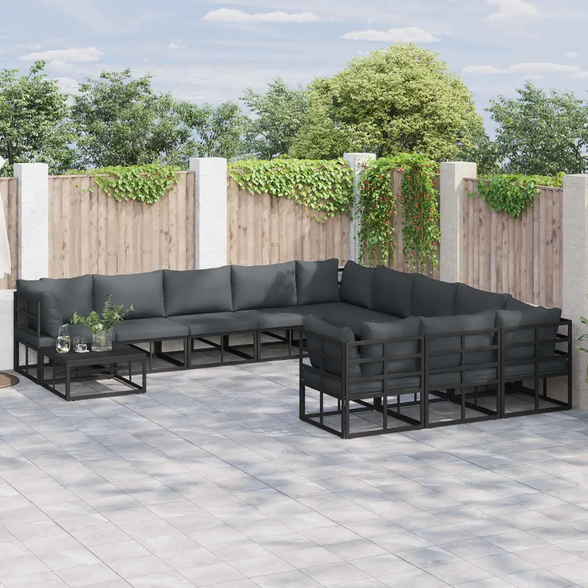 vidaXL vidaXL Garden Sofa Set with Cushion 11 pcs Black Aluminium - Garden Sofa Sets