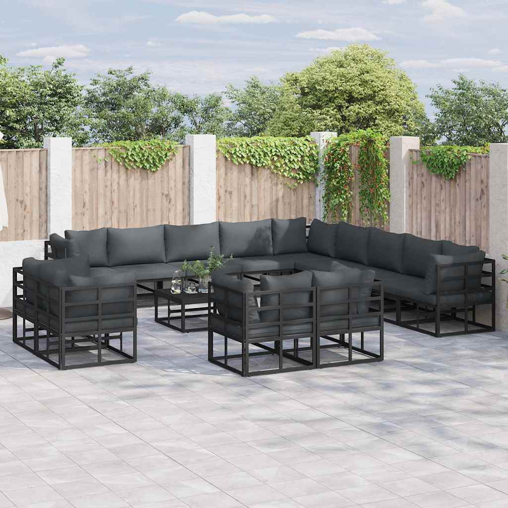 vidaXL vidaXL Garden Sofa Set with Cushion 13 pcs Black Aluminium - Garden Sofa Sets