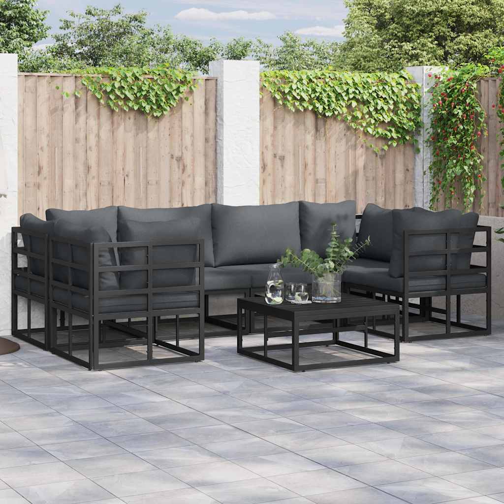 vidaXL vidaXL Garden Sofa Set with Cushion 7 pcs Black Aluminium - Garden Sofa Sets