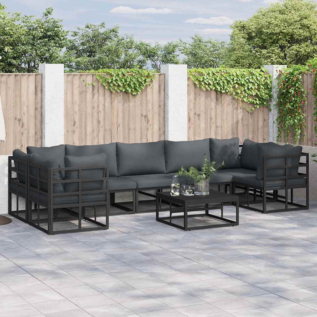vidaXL vidaXL Garden Sofa Set with Cushion 7 pcs Black Aluminium - Garden Sofa Sets