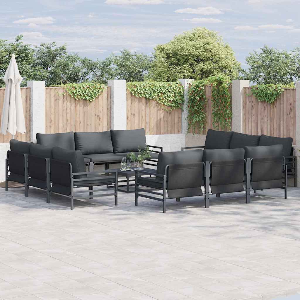 vidaXL vidaXL Garden Sofa Set with Cushion 12 pcs Black Steel - Garden Sofa Sets