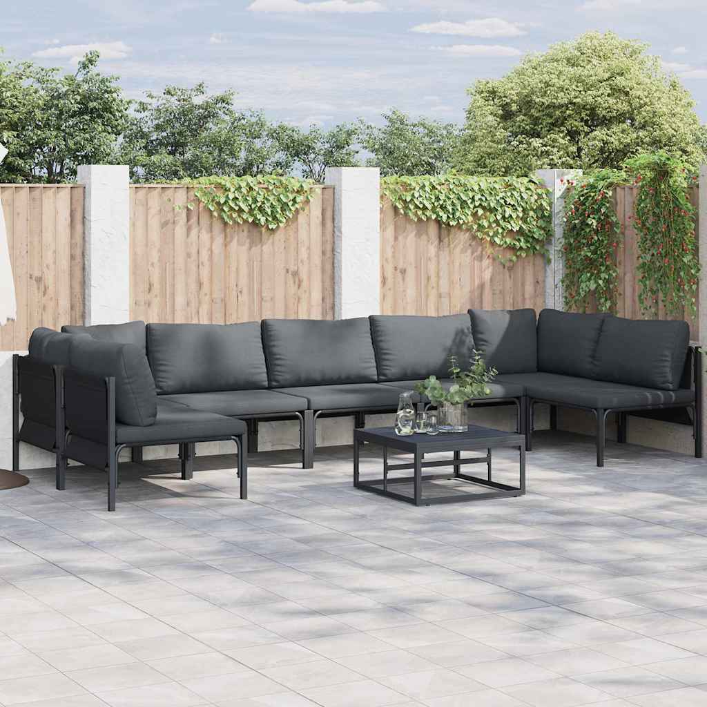 vidaXL vidaXL Garden Sofa Set with Cushion 8 pcs Black Steel - Garden Sofa Sets