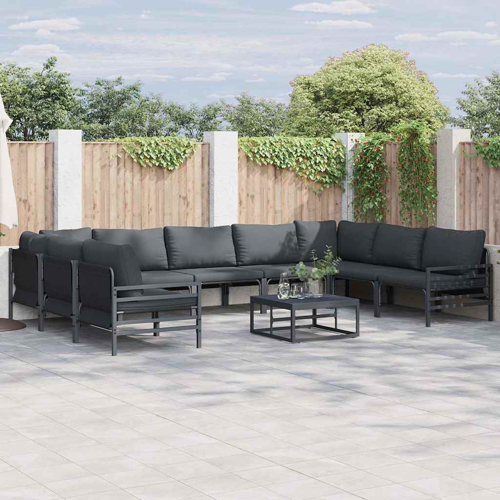 vidaXL vidaXL Garden Sofa Set with Cushion 9 pcs Black Steel - Garden Sofa Sets