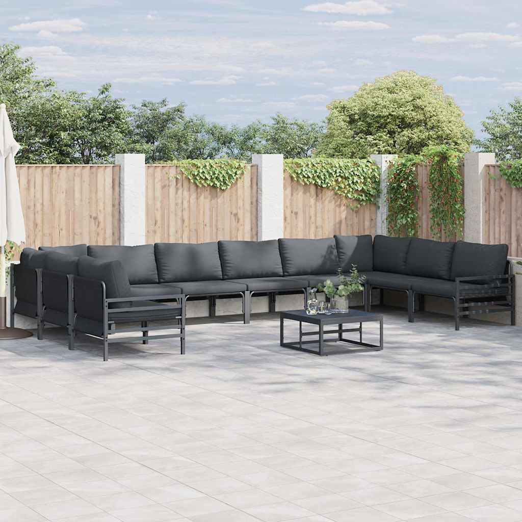 vidaXL vidaXL Garden Sofa Set with Cushion 10 pcs Black Steel - Garden Sofa Sets
