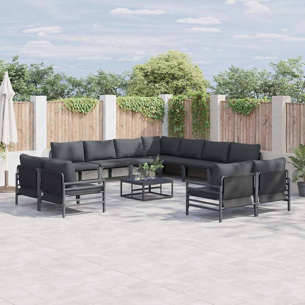 vidaXL vidaXL Garden Sofa Set with Cushion 11 pcs Black Steel - Garden Sofa Sets