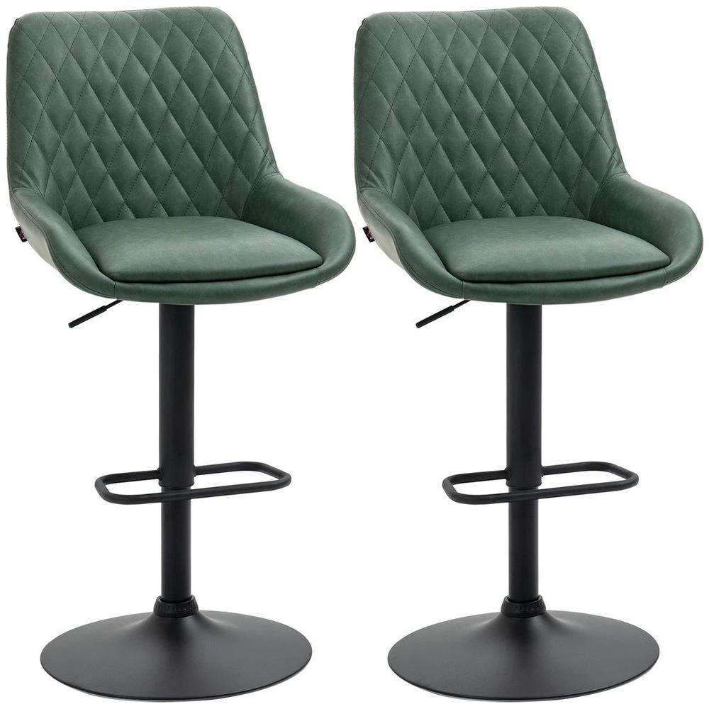 Bar Stools Set of 2, Adjustable Bar Chairs 360° Swivel for Kitchen Green by HOMCOM