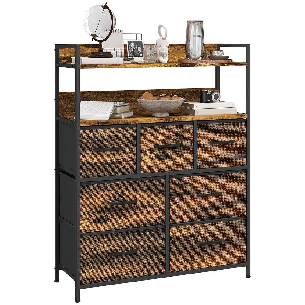 Bedroom Chest of Drawers 7 Drawer Dresser w/ Shelves, Rustic Brown by HOMCOM