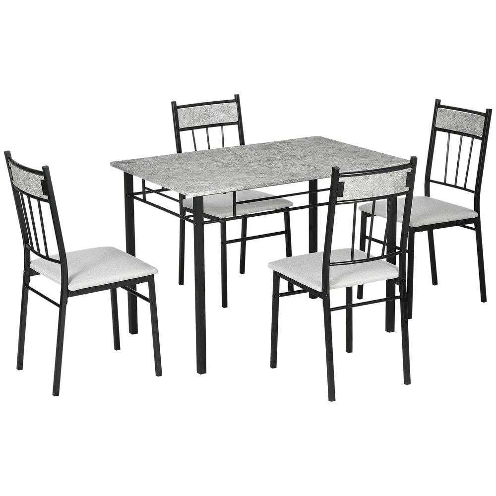 HOMCOM 5 Pieces Homcom Dining Room Sets, Kitchen Table and Chairs Set 4 with Marble Top - Uncategorized Dining Set