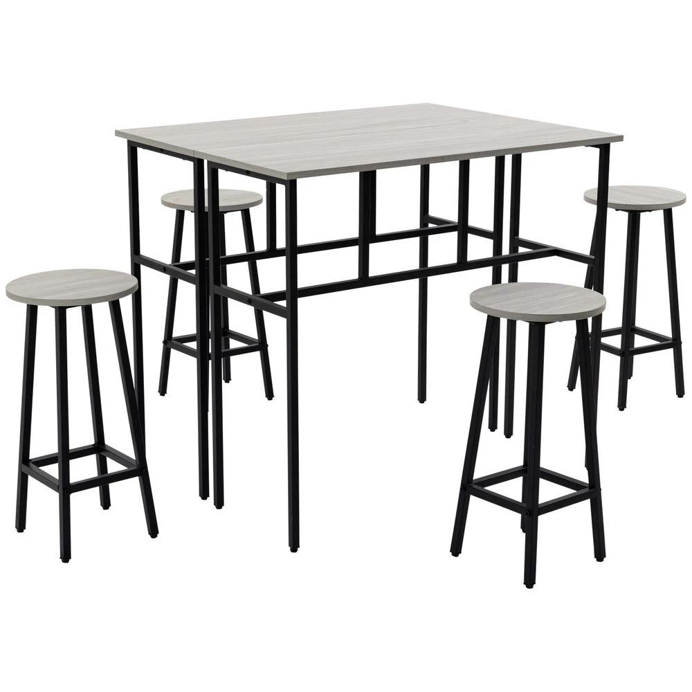6-Piece Bar Table Set, 2 Breakfast Tables with 4 Stools,Grey by HOMCOM