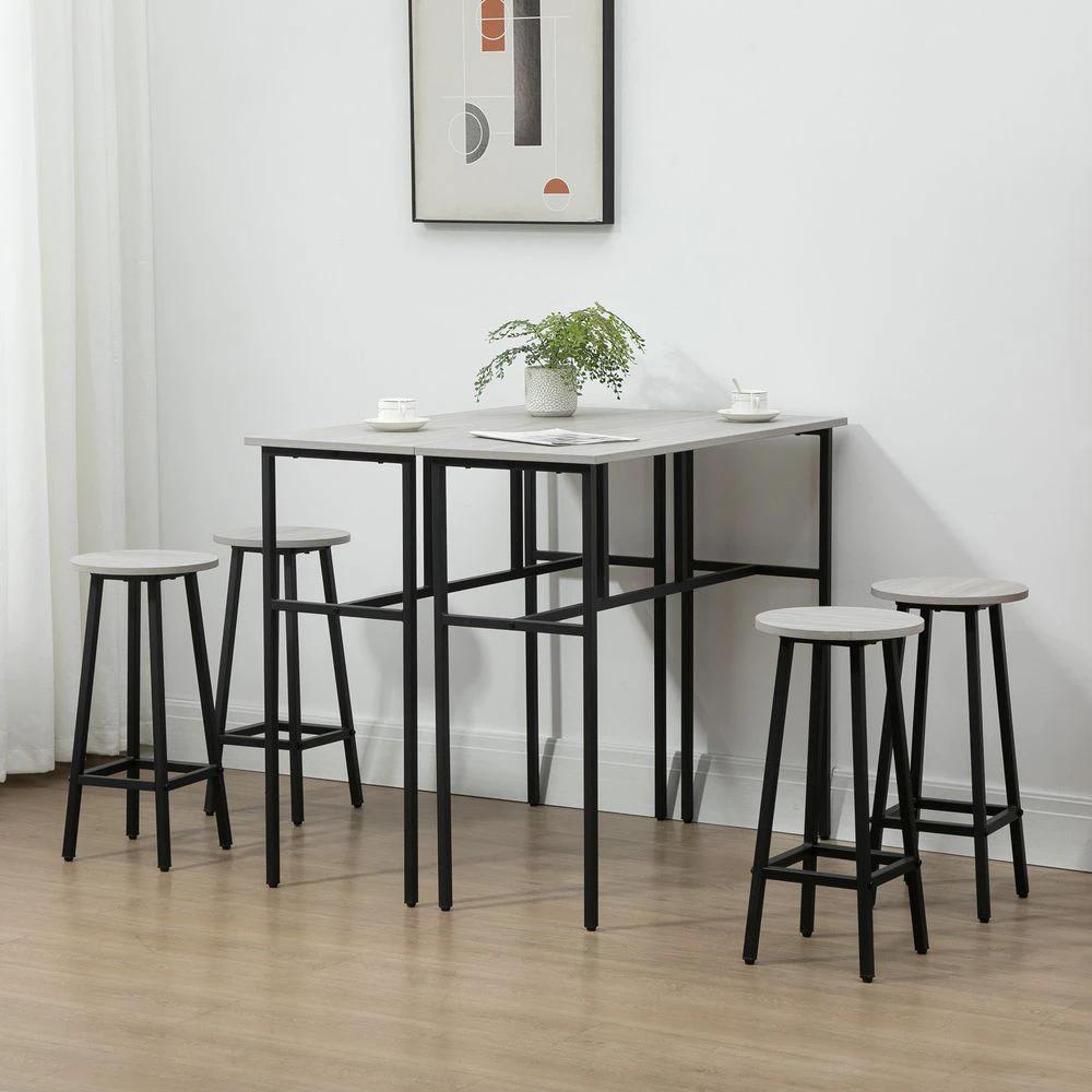 6-Piece Bar Table Set, 2 Breakfast Tables with 4 Stools,Grey by HOMCOM