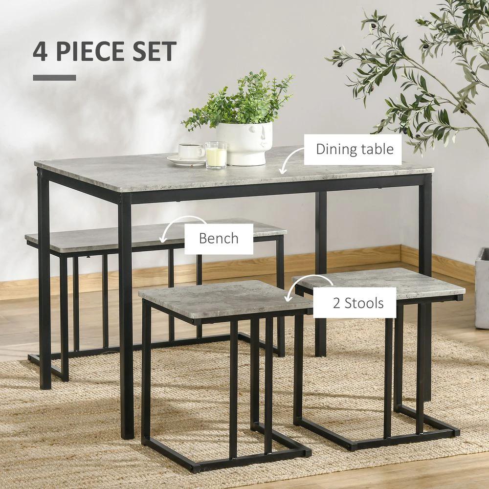 Dining Table and Chairs Set for 4 People, Concrete Effect Grey by HOMCOM
