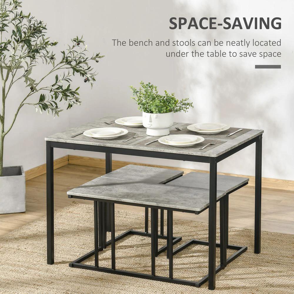 Dining Table and Chairs Set for 4 People, Concrete Effect Grey by HOMCOM