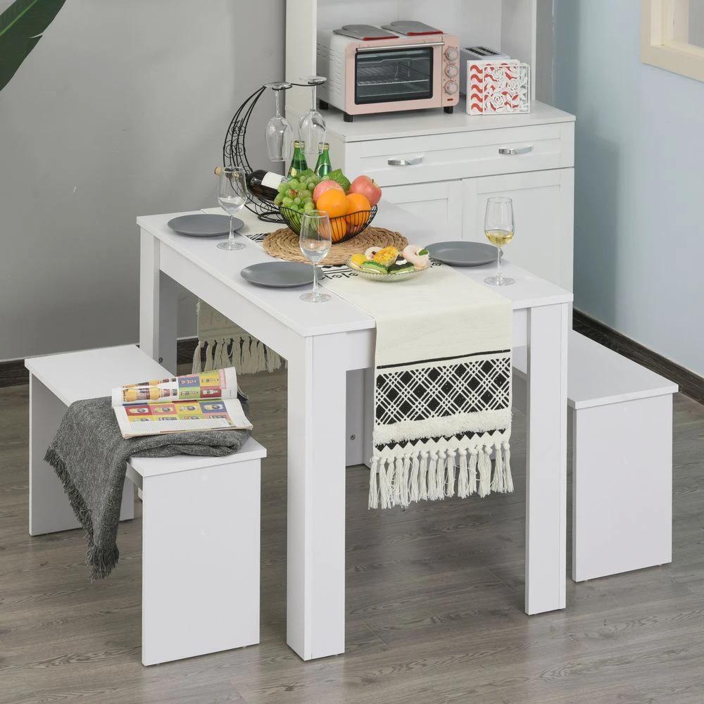 Particle Board 3-Piece Dining Set Dining Table with Benches White by HOMCOM