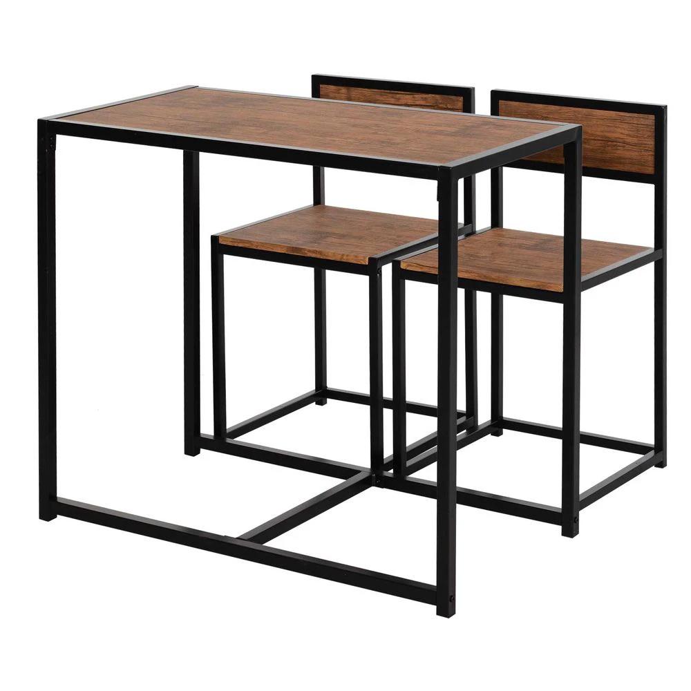 HOMCOM Steel Frame MDF 2-Seater Bar Stool and Table Set Wood Tone - Uncategorized Dining Set