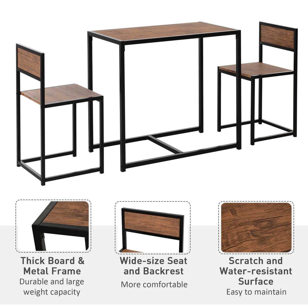 Steel Frame MDF 2-Seater Bar Stool and Table Set Wood Tone by HOMCOM