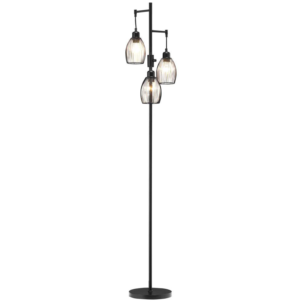 HOMCOM 170cm Industrial 3-Light Floor Lamp, Dimmable Black Homcom - Uncategorized Lamp