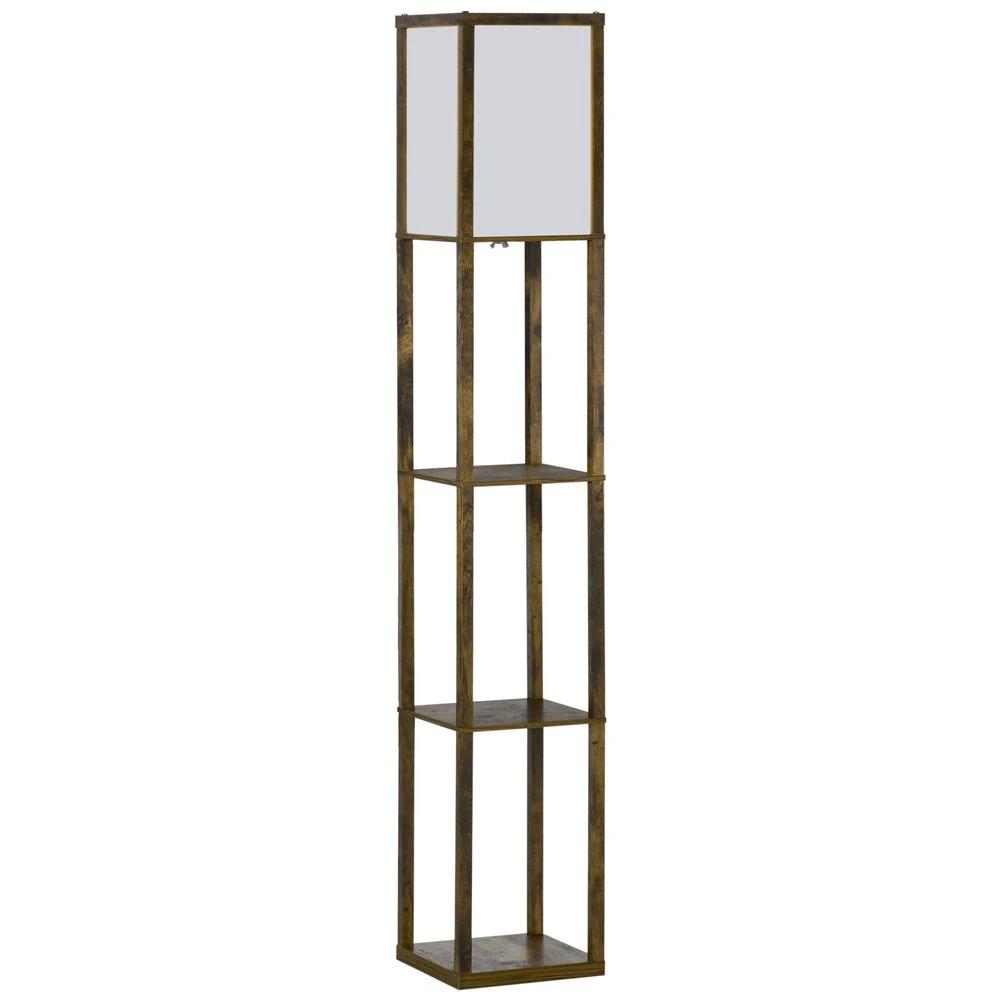 HOMCOM 4-Tier Floor Lamp, Floor Light with Storage Shelf, Brown 3-Tier - Uncategorized Lamp