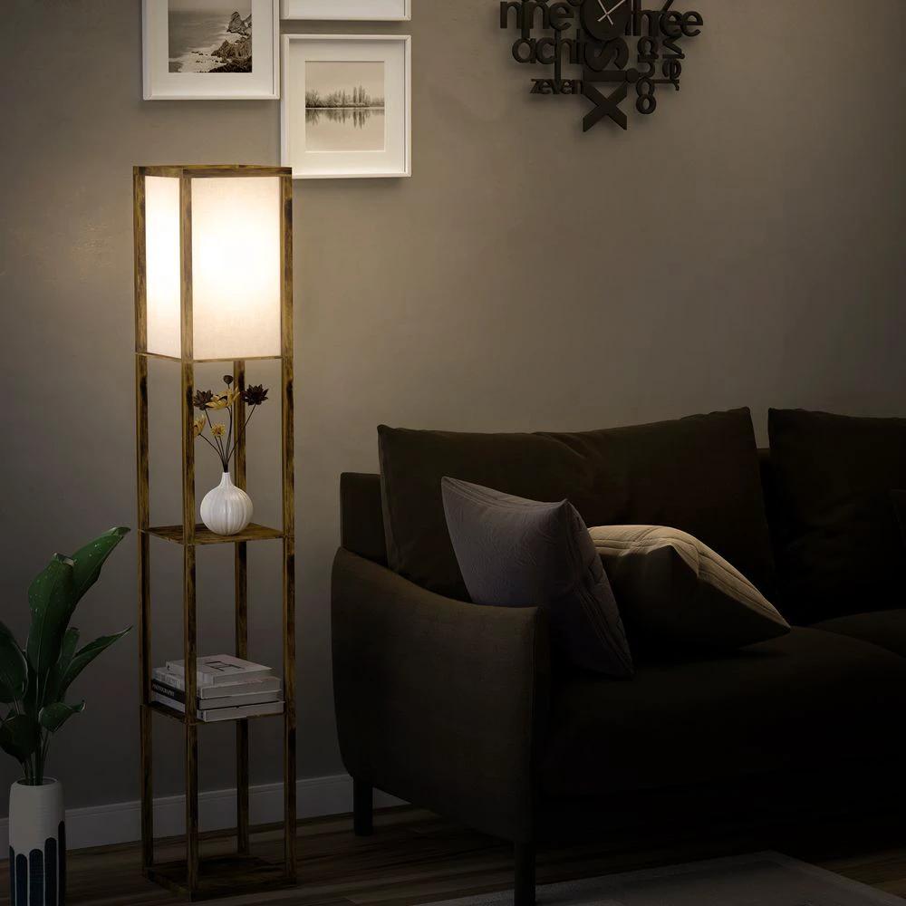 HOMCOM 4-Tier Floor Lamp, Floor Light with Storage Shelf, Brown 3-Tier - Uncategorized Lamp