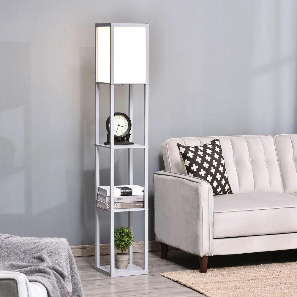 4-Tier Floor Lamp, Floor Light with Storage Shelf, Grey 3-Tier by HOMCOM