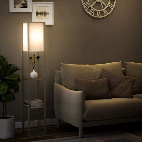 4-Tier Floor Lamp, Floor Light with Storage Shelf White and Oak 3-Tier by HOMCOM