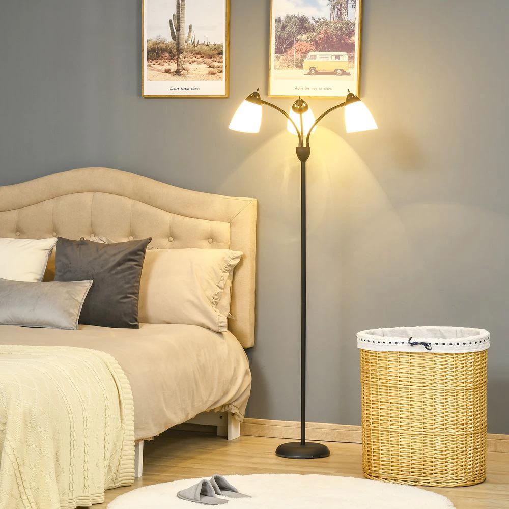 HOMCOM Arc Tree Floor Lamp 3 Adjustable Rotating Lights, with Steel Frame, 155cm, Black - Uncategorized Lamp