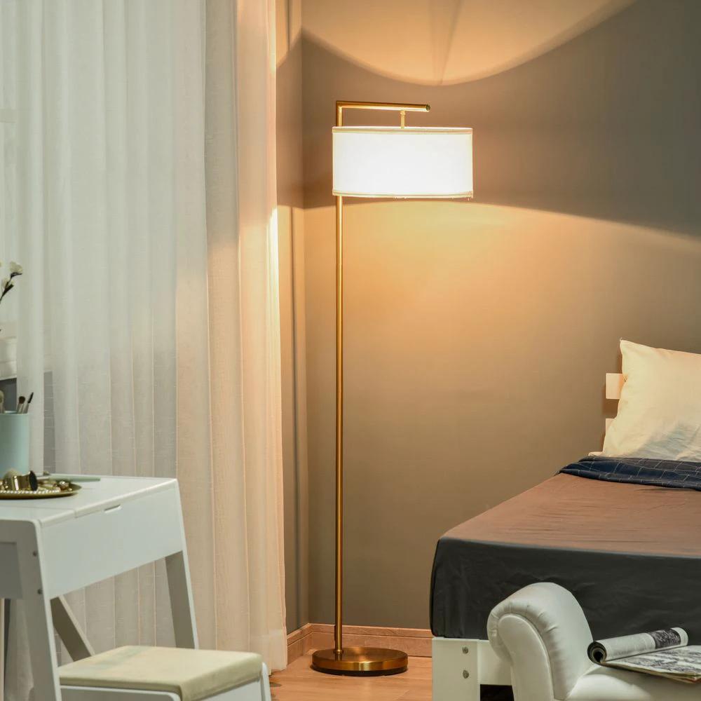 Floor Lamp with Linen Lampshade Round Base for Living Room Bedroom by HOMCOM