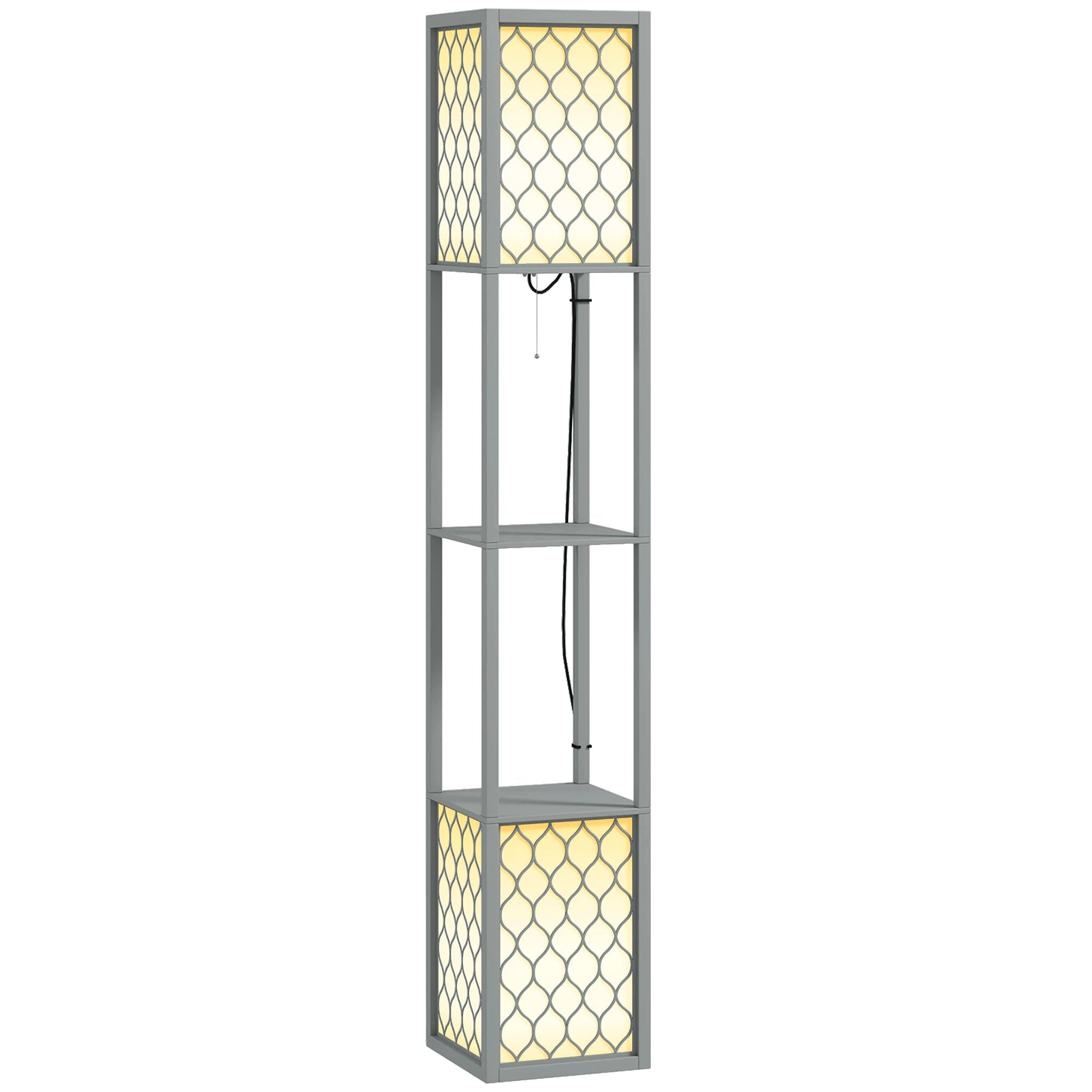 HOMCOM 2-Light Modern Floor Lamp with Shelves for Living Room, Bedroom, Grey by HOMCOM
