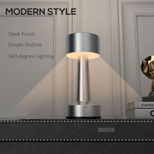 HOMCOM HOMCOM LED Cordless Table Lamp with Battery Operated for Bedroom, Silver - Lamp