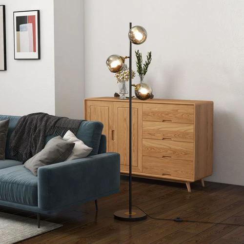 HOMCOM HOMCOM Modern Floor Lamp with Glass Global Shade, 3 Light, for Living Room - Lamp