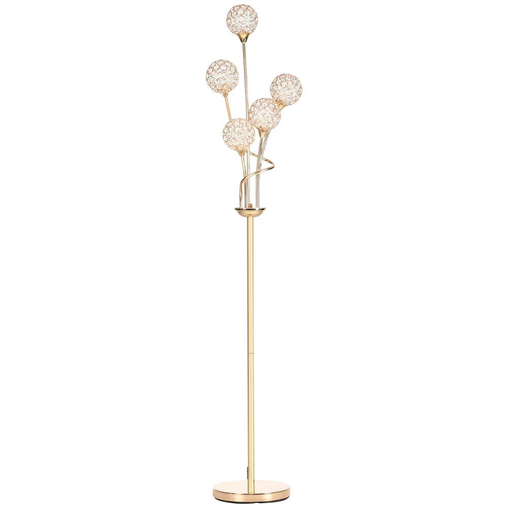 HOMCOM K9 Crystal Floor Lamp for Living Room, 5 Light Upright Standing Lamp, Gold - Uncategorized Lamp