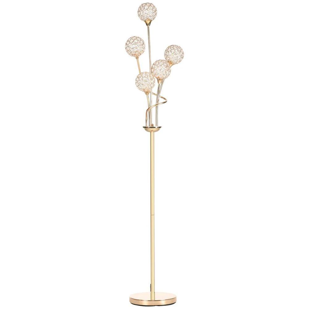 HOMCOM K9 Crystal Floor Lamp for Living Room, 5 Light Upright Standing Lamp, Gold - Uncategorized Lamp