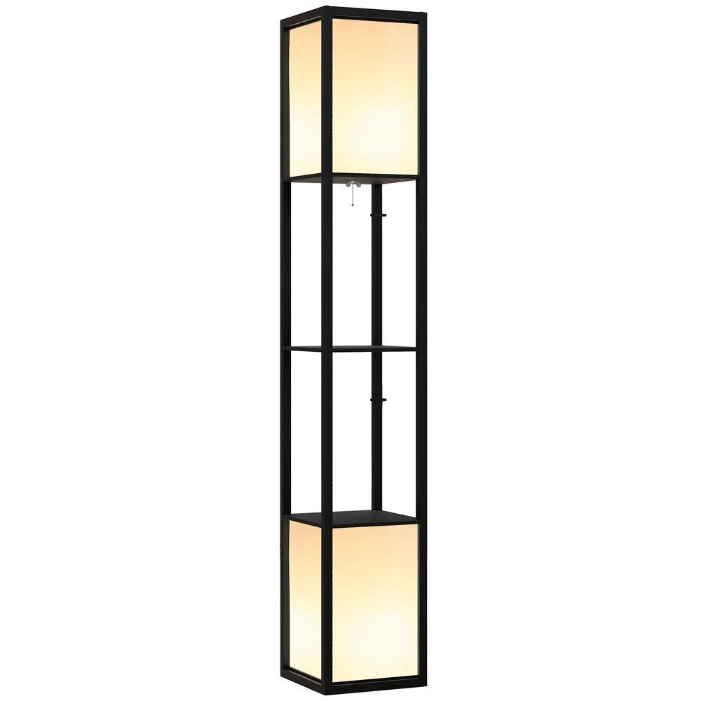 HOMCOM Shelf Floor Lamp with Dual Light, for Living Room, Bedroom, Black - Uncategorized Lamp