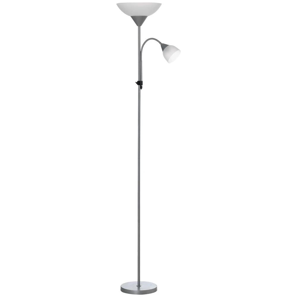 HOMCOM Steel Duo-Head Floor Lamp Silver - Uncategorized Lamp