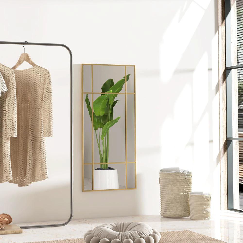HOMCOM HOMCOM Window Style Vanity Mirror 110 x 50cm Hanging Wall Mirror Gold Tone - Mirror