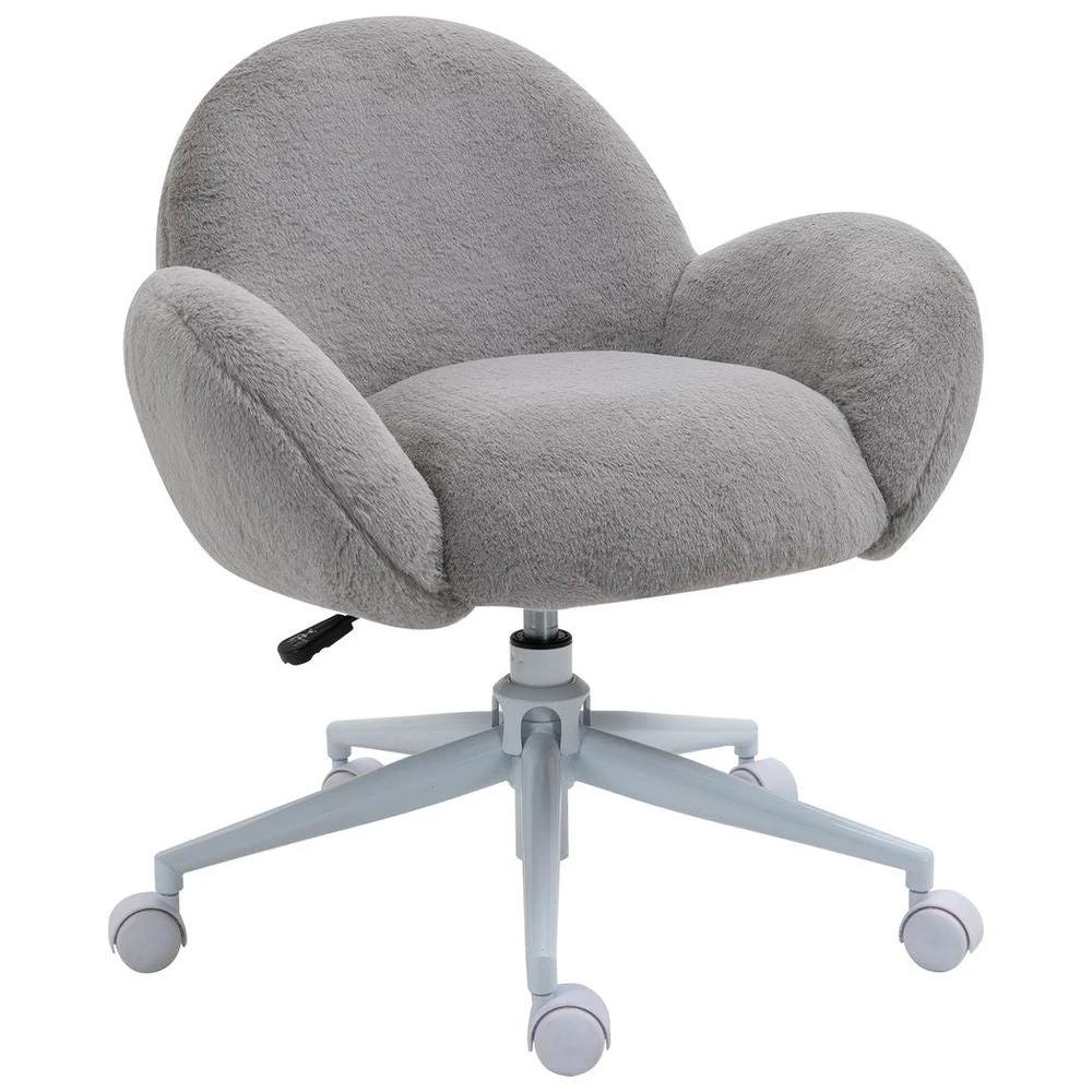 HOMCOM Fluffy Leisure Chair Office Chair w/ Backrest and Armrest for Bedroom Grey - Office Chair