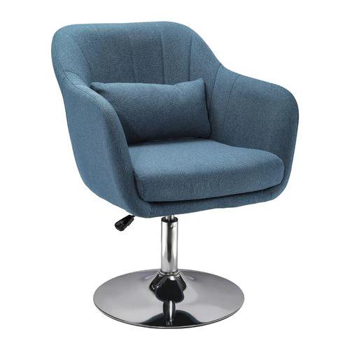 HOMCOM Stylish Retro Linen Swivel Tub Chair Steel Frame Cushion Seat Blue by HOMCOM