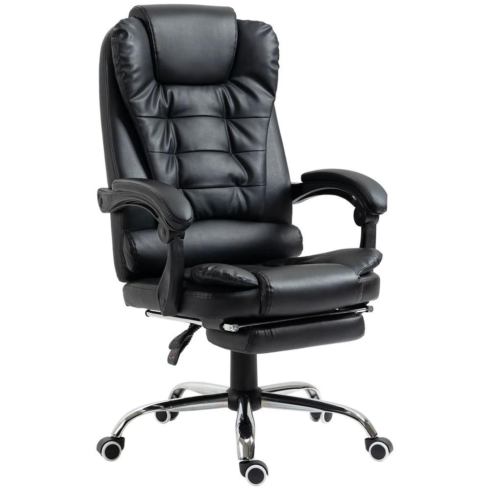 HOMCOM PU Leather Home Office Chair High Back Computer Chair with Swivel Wheels Black - Office Chair