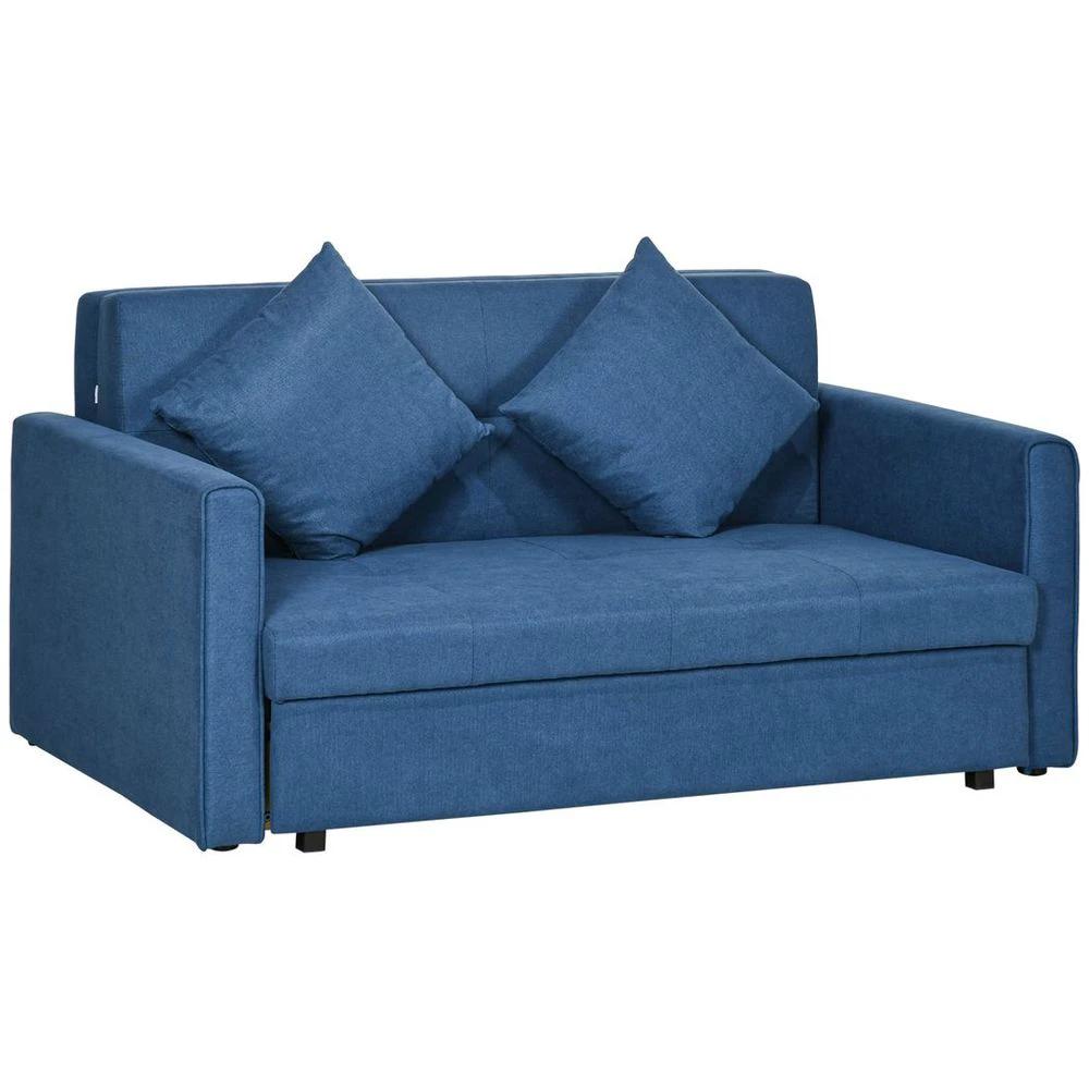2 Seater Homcom Sofa Bed Convertible Bed Settee w/ 2 Cushions Storage Blue by HOMCOM