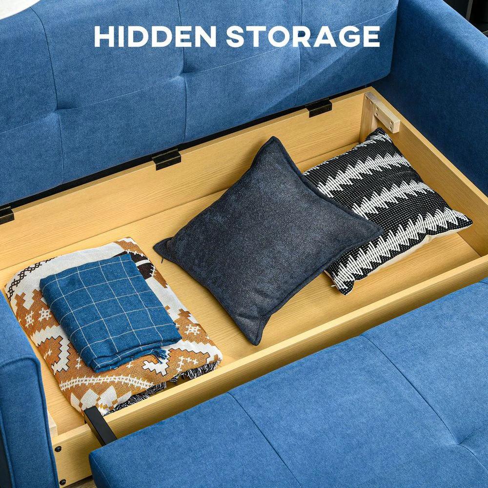 2 Seater Homcom Sofa Bed Convertible Bed Settee w/ 2 Cushions Storage Blue by HOMCOM