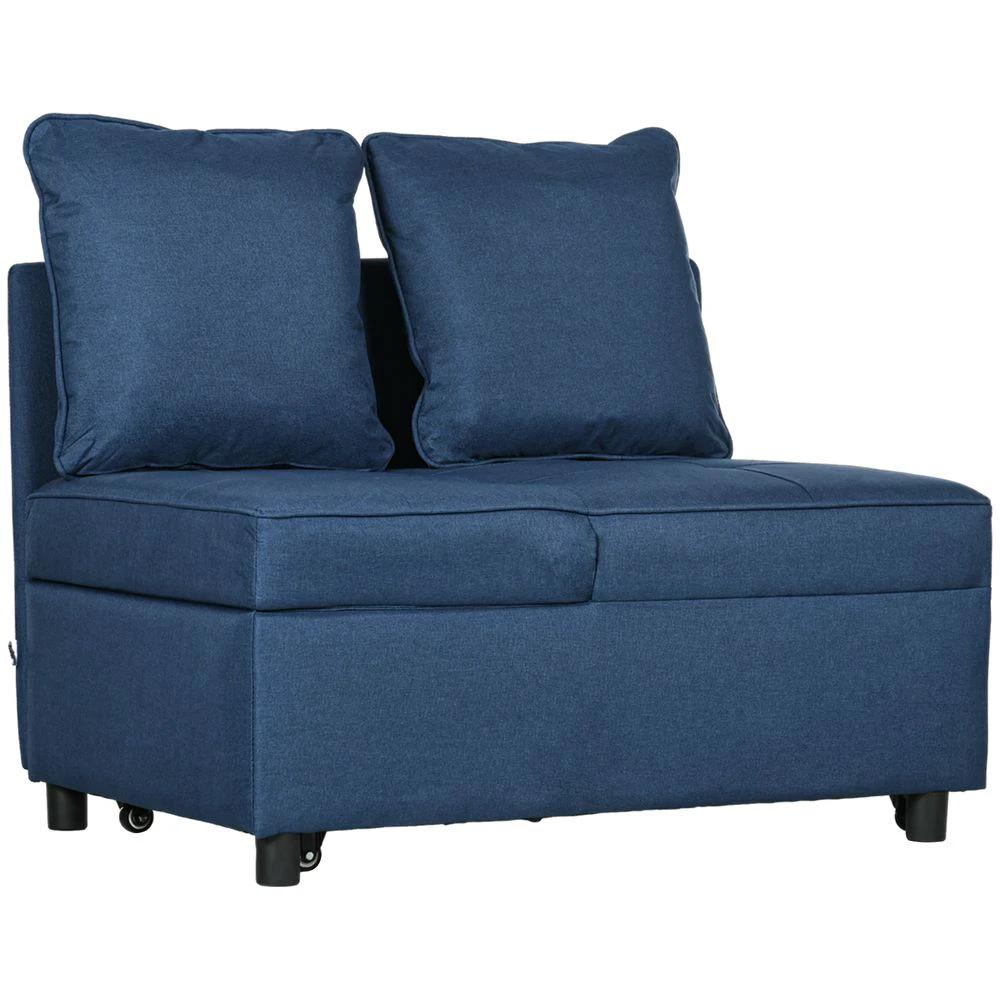 Folding Sleeper Sofa Bed Chair with Pillows, Pocket, Blue by HOMCOM