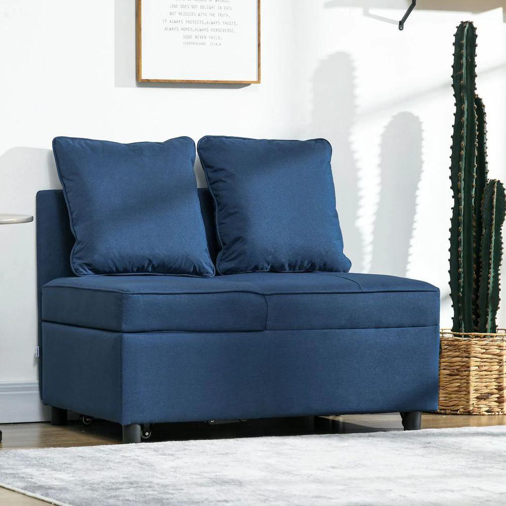 Folding Sleeper Sofa Bed Chair with Pillows, Pocket, Blue by HOMCOM