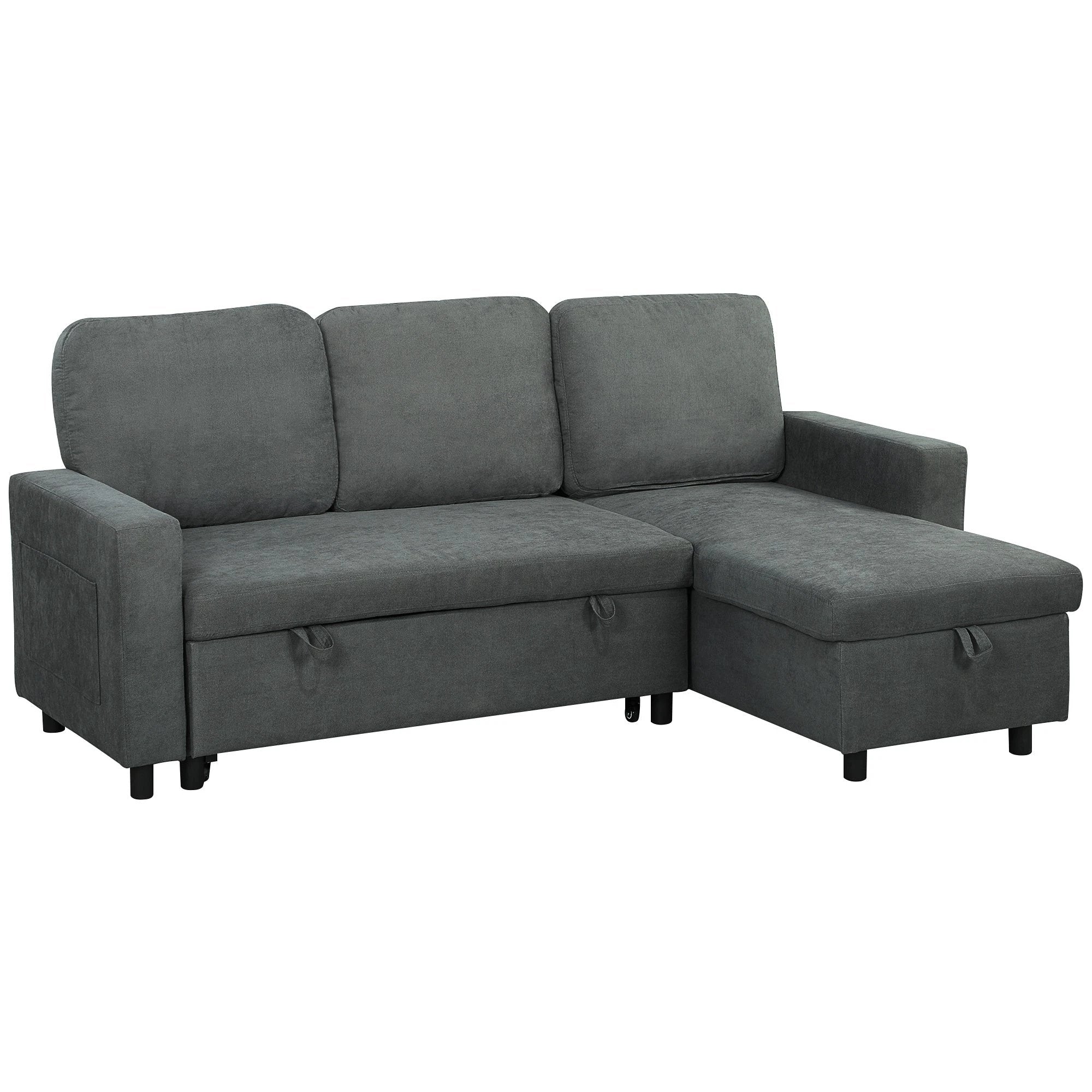 HOMCOM Pull Out Sofa Bed L Shape Corner Sofa w/ Reversible Chaise by HOMCOM