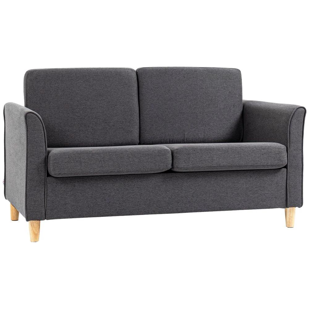 HOMCOM Double Seat Sofa Linen Upholstery Loveseat Couch w/ Armrests, Dark Grey - Uncategorized Sofa