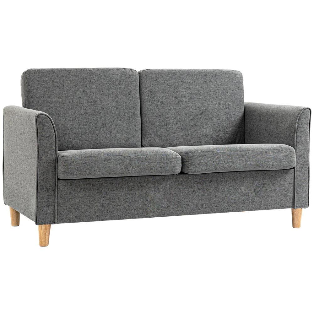 HOMCOM Double Seat Sofa Linen Upholstery Loveseat Couch w/ Armrests, Grey - Uncategorized Sofa