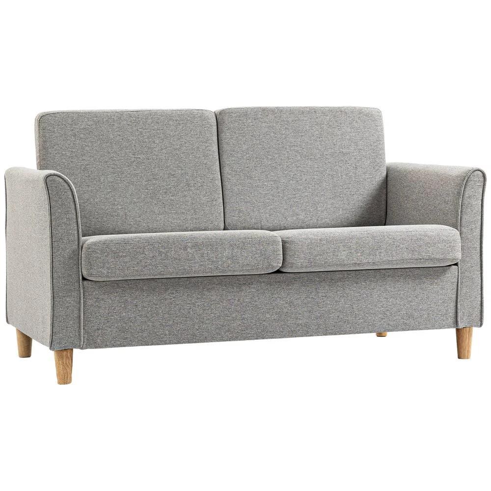 HOMCOM Double Seat Sofa Linen Upholstery Loveseat Couch w/ Armrests, Light Grey - Uncategorized Sofa